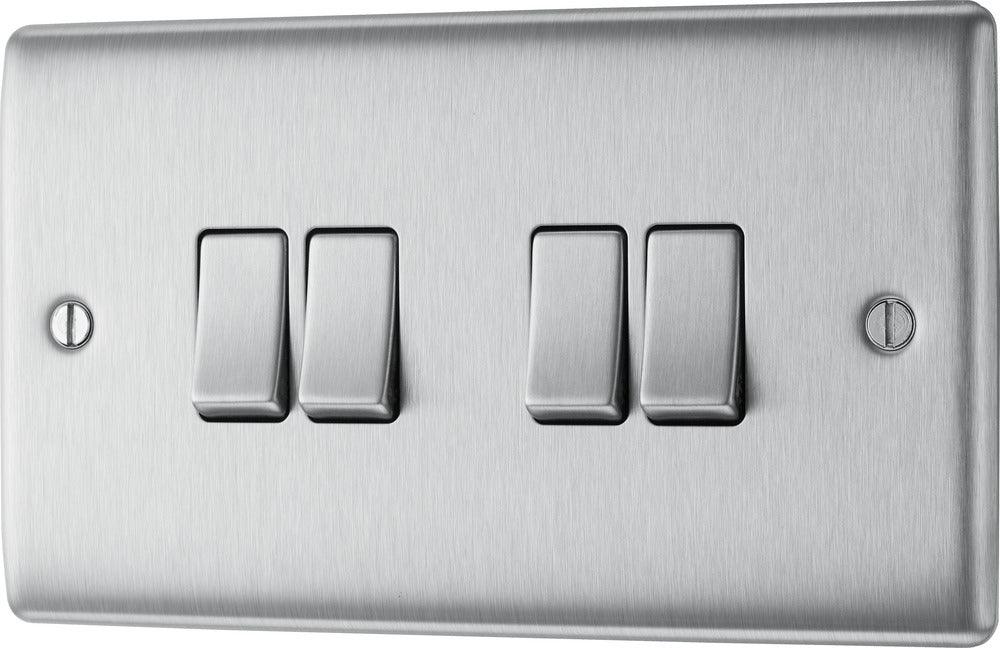 Nexus Metal Quadruple Switch, 20A 16AX 2 Way - Prisma Lighting