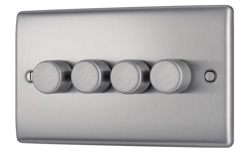Nexus Metal Quadruple Intelligent LED Dimmer Switch, 2-Way Push On/Off - Prisma Lighting