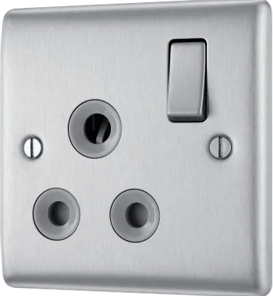 Nexus Metal Single Round Pin Switched 15A Socket - Prisma Lighting