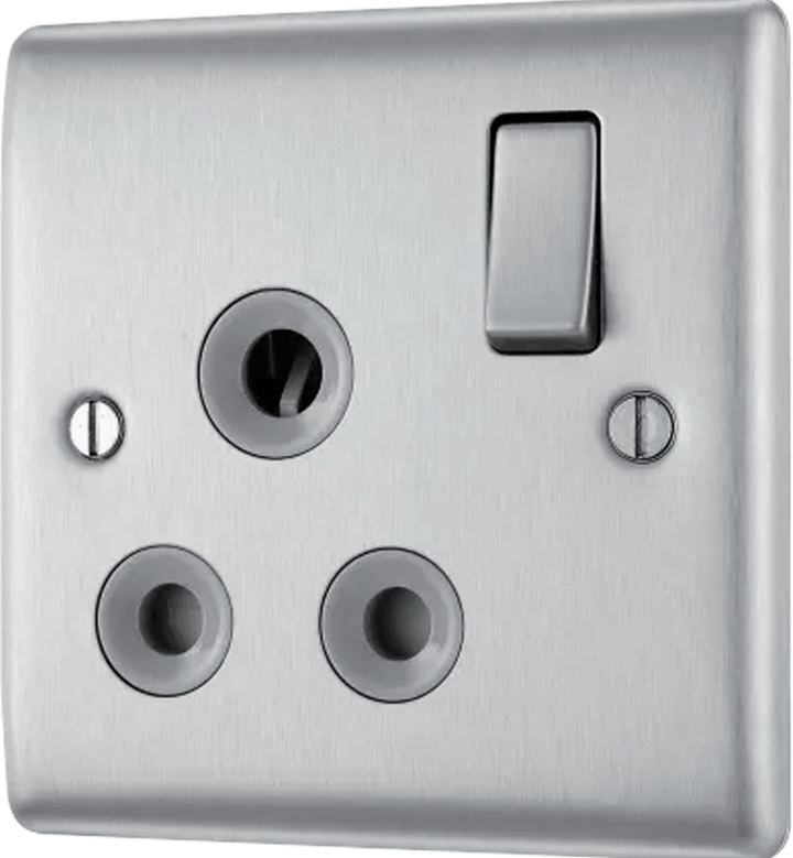 Nexus Metal Single Round Pin Switched 15A Socket - Prisma Lighting