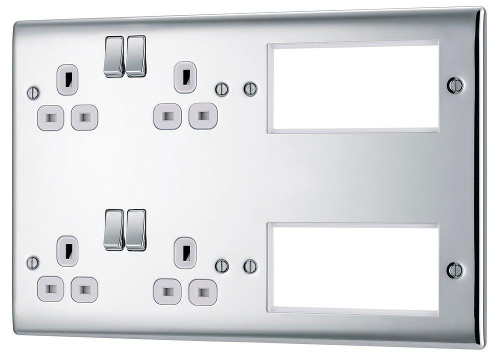 Nexus Metal Complete with Double 13A Socket and 8 Module Aperture - Prisma Lighting