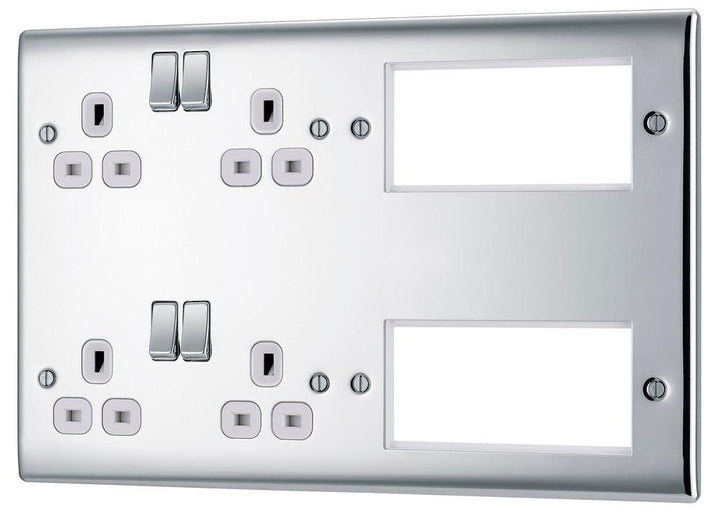 Nexus Metal Complete with Double 13A Socket and 8 Module Aperture - Prisma Lighting