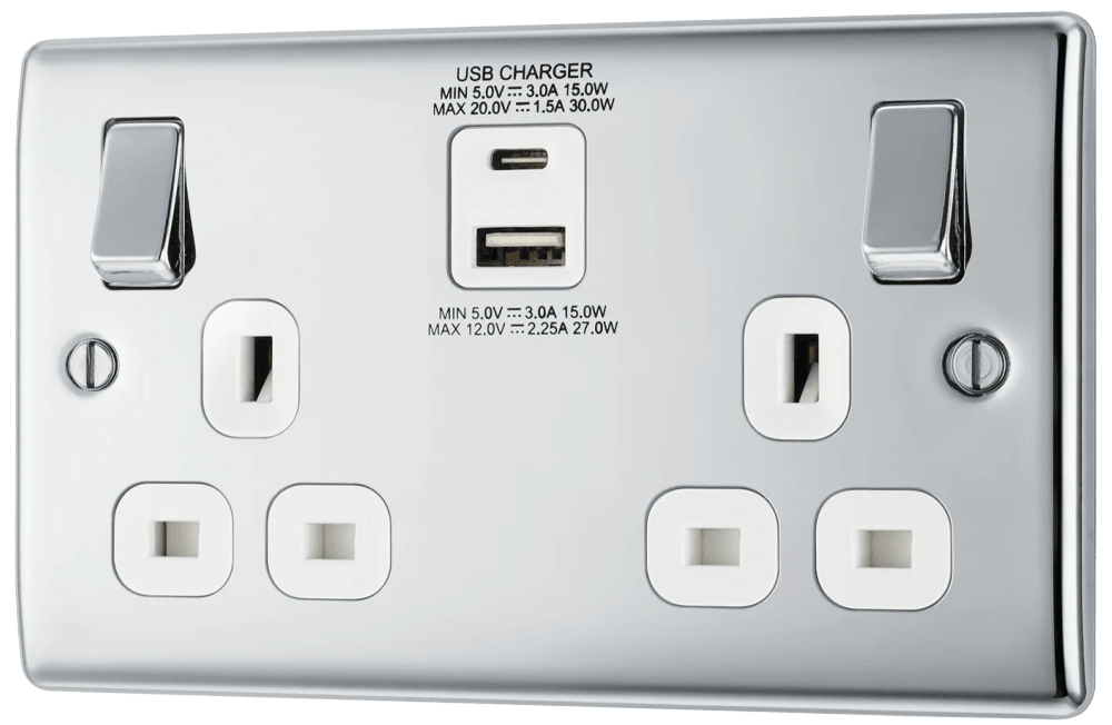 Nexus Metal 2G Switched Socket + USB Charging 30W (USB-A & USB-C) - Prisma Lighting