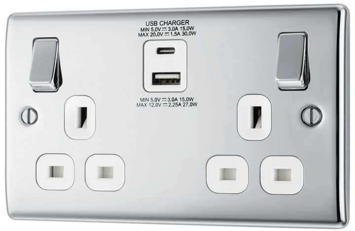Nexus Metal 2G Switched Socket + USB Charging 30W (USB-A & USB-C) - Prisma Lighting