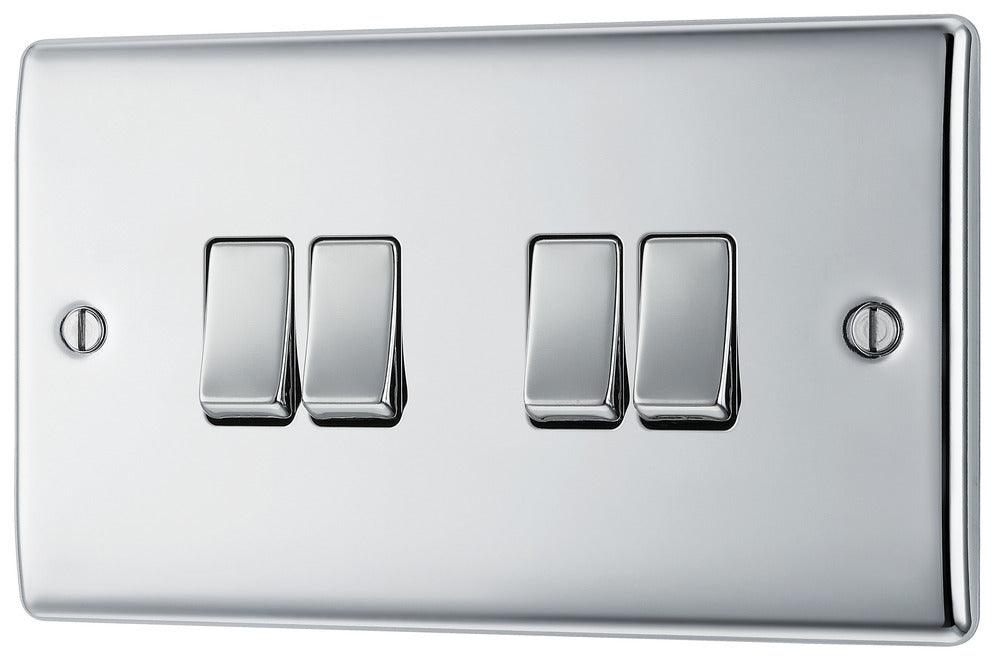 Nexus Metal Quadruple Switch, 20A 16AX 2 Way - Prisma Lighting
