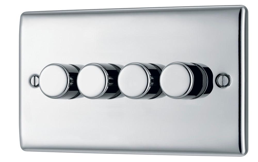 Nexus Metal Quadruple Intelligent LED Dimmer Switch, 2-Way Push On/Off - Prisma Lighting