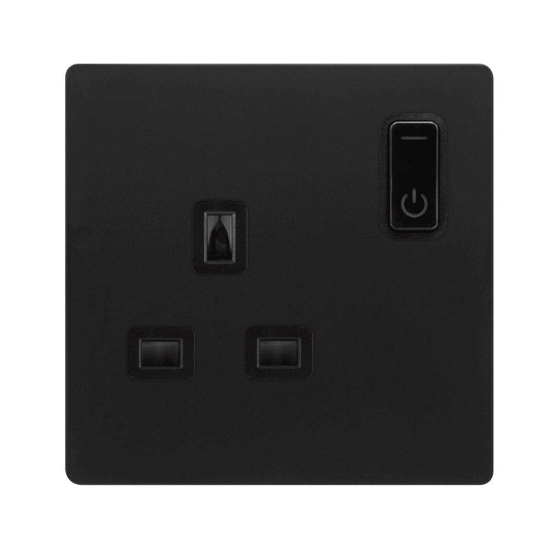 Click Smart+ Definity 13A Single Gang RF Smart Socket in Black - Prisma Lighting