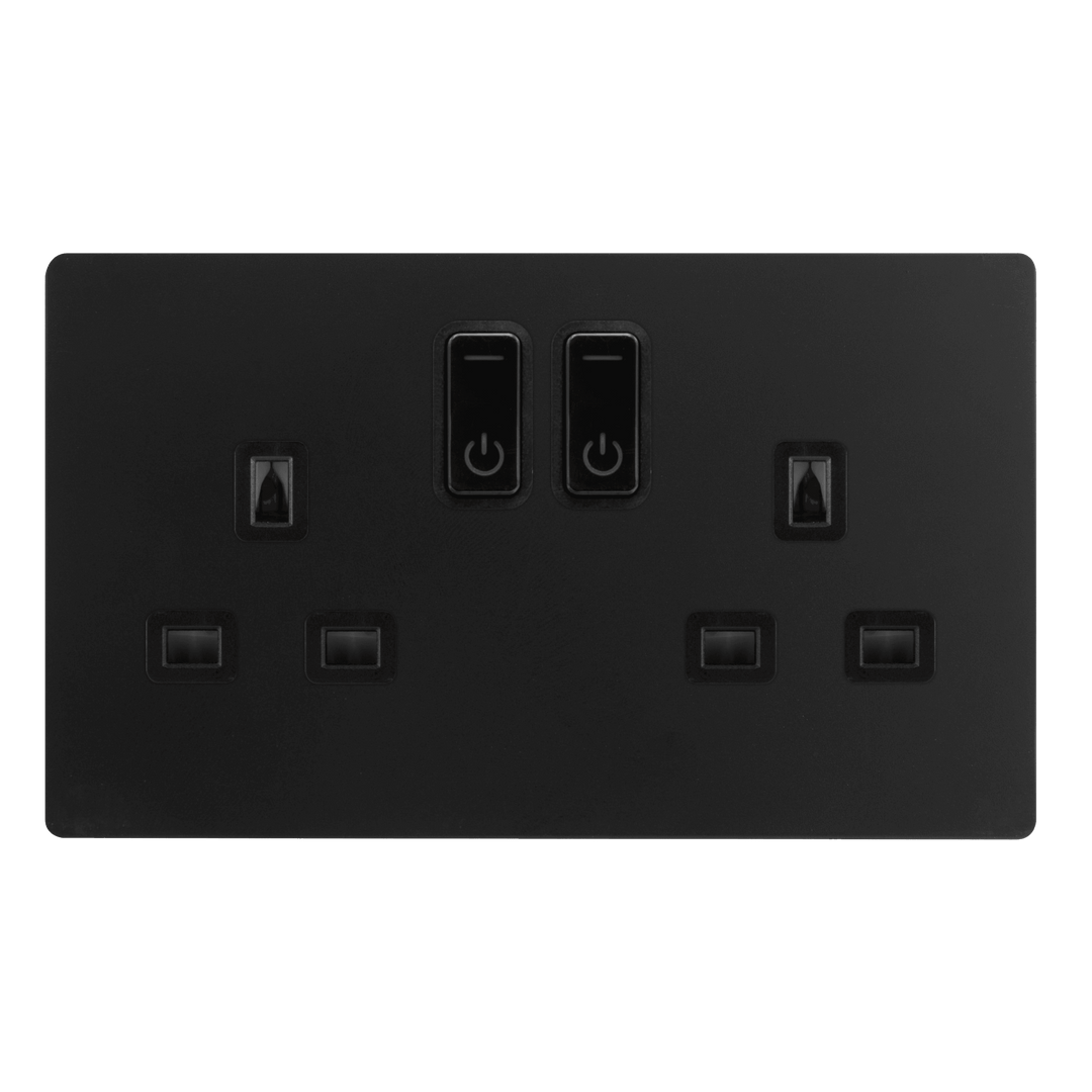 Click Smart+ Definity 13A Double Gang RF Smart Socket in Black - Prisma Lighting