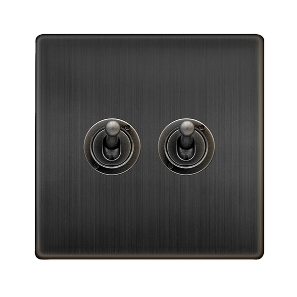 Definity 10Ax 2 Gang 2 Way Toggle Switch - Matt Bronze SFBZ422 | Prisma Lighting
