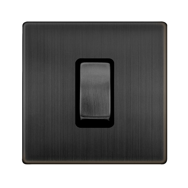 Definity 50A Ingot 1 Gang Double Pole Switch - Matt Bronze Cover Plate - Black Insert SFBZ500BK | Prisma Lighting