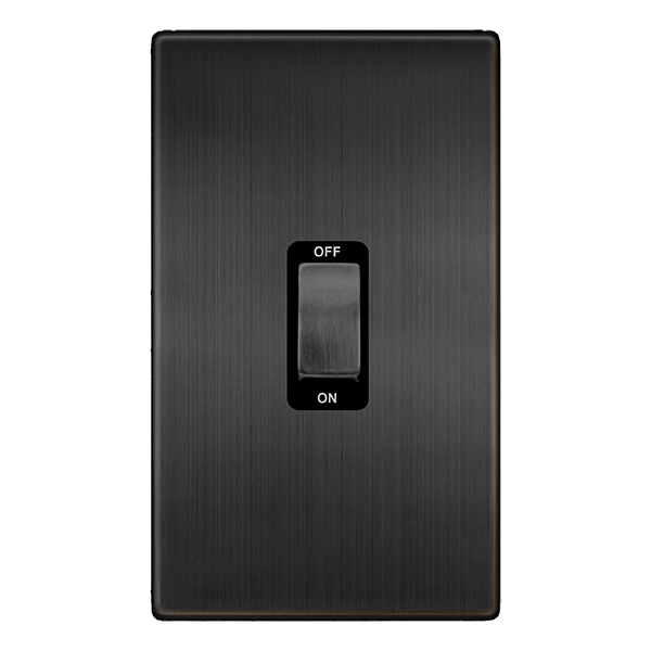 Definity 50A Ingot 2 Gang Double Pole Switch - Matt Bronze Cover Plate - Black Insert SFBZ502BK | Prisma Lighting