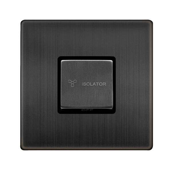 Definity 10A Ingot 3 Pole Fan Isolation Switch - Matt Bronze Cover Plate - Black Insert SFBZ520BK | Prisma Lighting