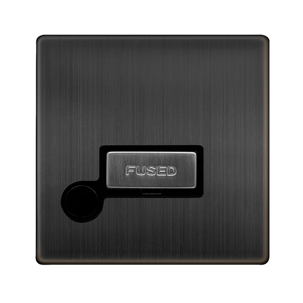 Definity 13A Ingot Fused Connection Unit With Optional Flex Outlet - Matt Bronze Cover Plate - Black Insert SFBZ550BK | Prisma Lighting