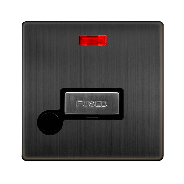 Definity 13A Ingot Fused Connection Unit With Neon & Optional Flex Outlet - Matt Bronze Cover Plate - Black Insert SFBZ553BK | Prisma Lighting