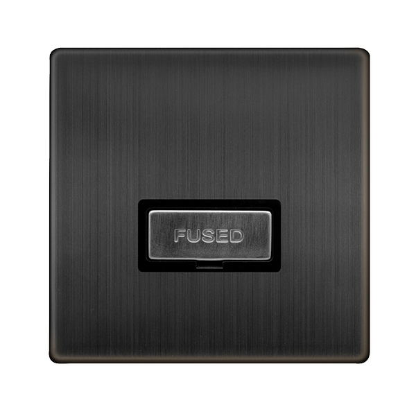 Definity 13A Ingot Fused Connection Unit - Matt Bronze Cover Plate - Black Insert SFBZ750BK | Prisma Lighting
