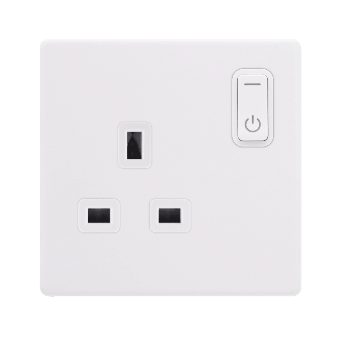 Click Smart+ Definity 13A Single Gang RF Smart Socket in Pearl White - Prisma Lighting