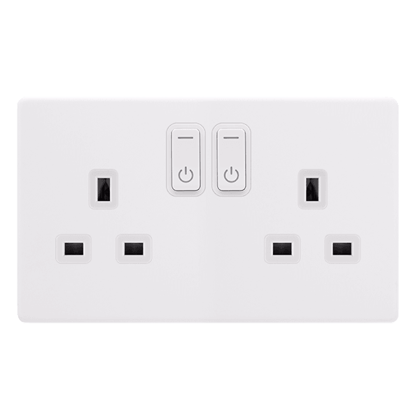 Click Smart+ Definity 13A Double Gang RF Smart Socket in Pearl White - Prisma Lighting