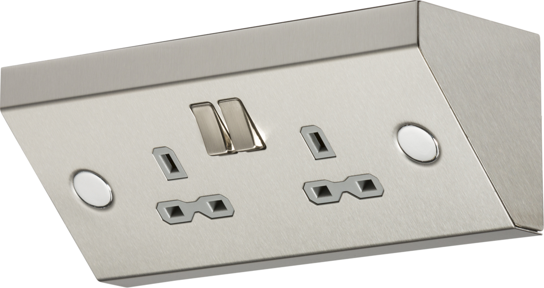 13A 2G Mounting DP Switched Socket - Stainless Steel with grey insert - Prisma Lighting