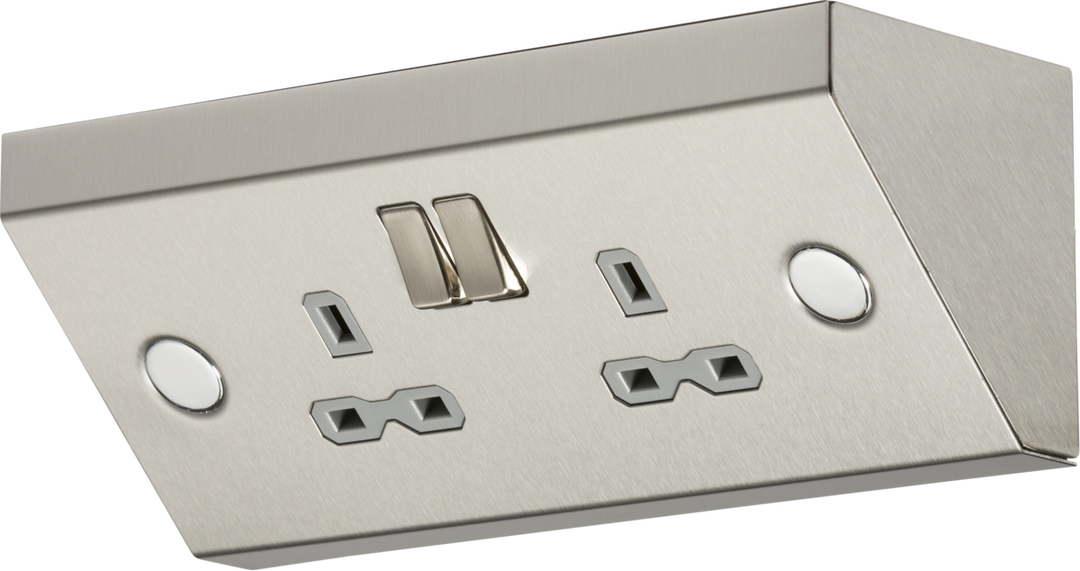 Knightsbridge 13A 2G Mounting DP Switched Socket - Stainless Steel with grey insert