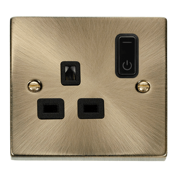 Click Smart+ Ingot 13A Single Gang RF Smart Socket Deco in Antique Brass & Black - Prisma Lighting
