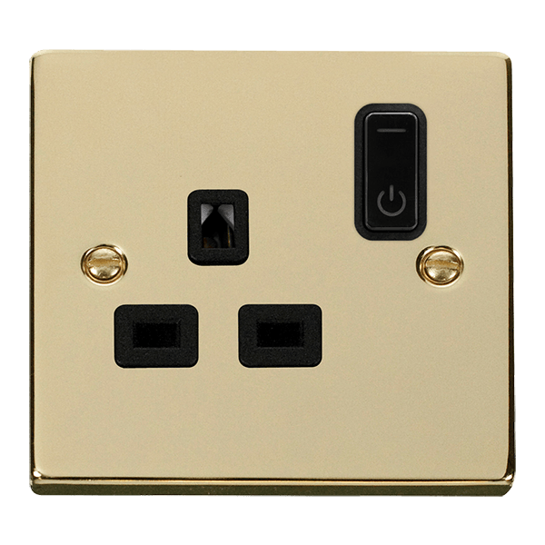 Click Smart+ Ingot 13A Single Gang RF Smart Socket Deco in Brushed Brass & Black - Prisma Lighting