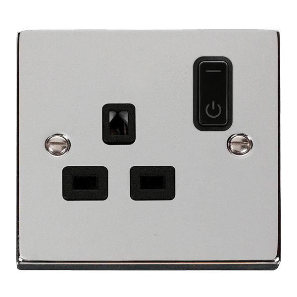 Click Smart+ Ingot 13A Single Gang RF Smart Socket Deco in Chrome & Black - Prisma Lighting