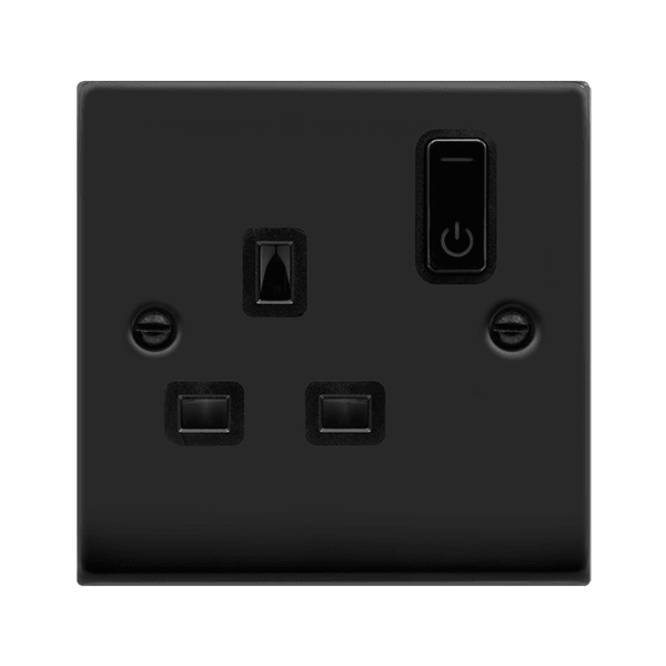 Click Smart+ Ingot 13A Single Gang RF Smart Socket Deco in Matt Black - Prisma Lighting