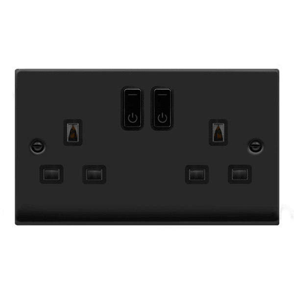 Click Smart+ Ingot 13A Double Gang RF Smart Socket Deco in Matt Black - Prisma Lighting