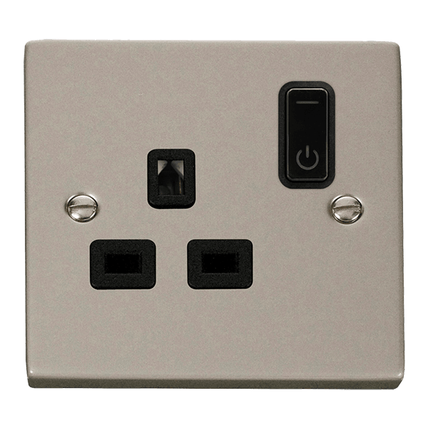 Click Smart+ Ingot 13A Single Gang RF Smart Socket Deco in Polished Nickel & Black - Prisma Lighting