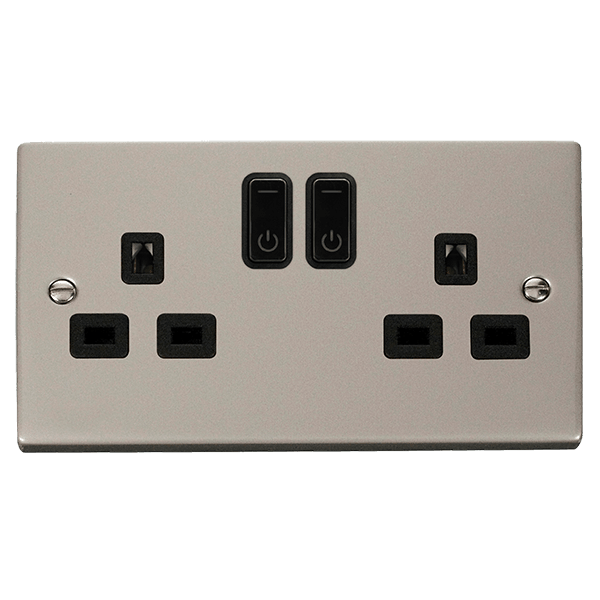 Click Smart+ Ingot 13A Double Gang RF Smart Socket Deco in Polished Nickel & Black - Prisma Lighting