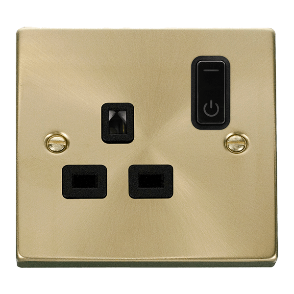 Click Smart+ Ingot 13A Single Gang RF Smart Socket Deco in Satin Brass & Black - Prisma Lighting