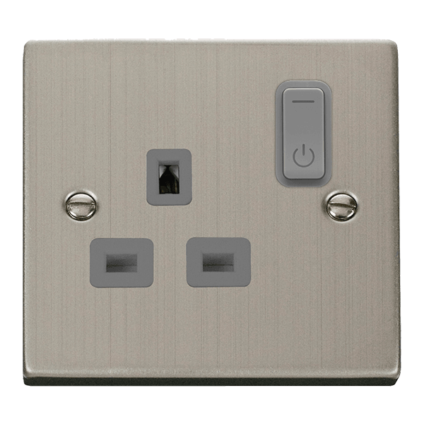 Click Smart+ Ingot 13A Single Gang RF Smart Socket Deco in Stainless Steel & Grey - Prisma Lighting