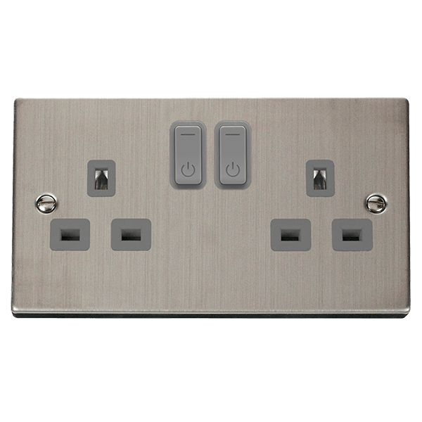 Click Smart+ Ingot 13A Double Gang RF Smart Socket Deco in Stainless Steel & Grey - Prisma Lighting