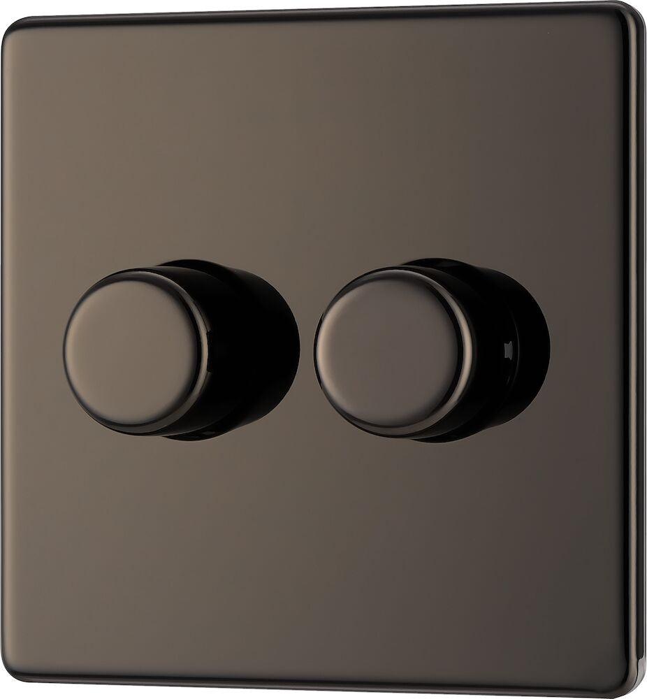 Screwless Flatplate 400W Double Dimmer Switch, 2-Way Push On/Off - Prisma Lighting