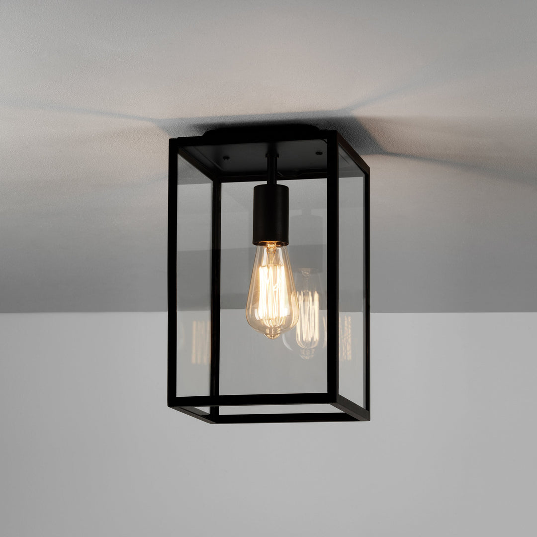 Astro Homefield Ceiling Light in Textured Black stainless steel, clear glass panels