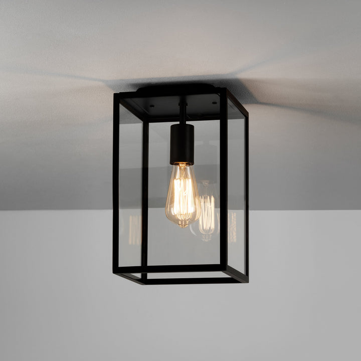Astro Homefield Ceiling Light in Textured Black stainless steel, clear glass panels