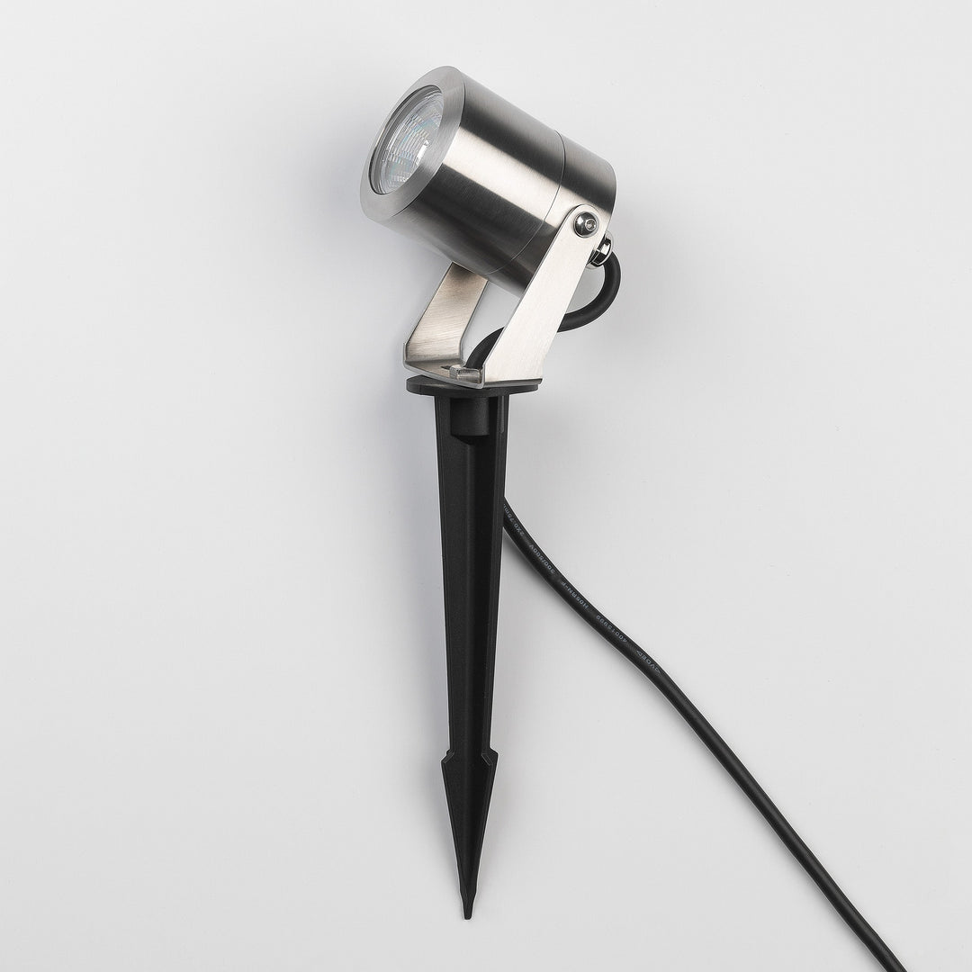 Astro Skye Spike Spot brushed stainless steel outdoor ground light, showing spike and adjustable head