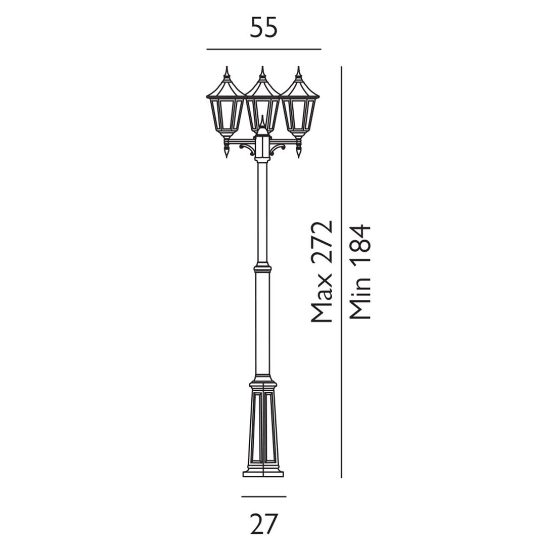 Elstead Lighting Valencia 3 Light Triple Head Lamp Post  V7-BLACK Black
