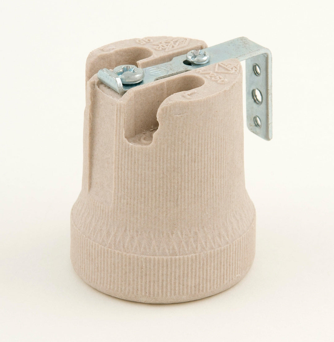 Porcelain / Ceramic Lamp Holder ES E27 Screw terminals With Metal Side fixing bracket - Prisma Lighting