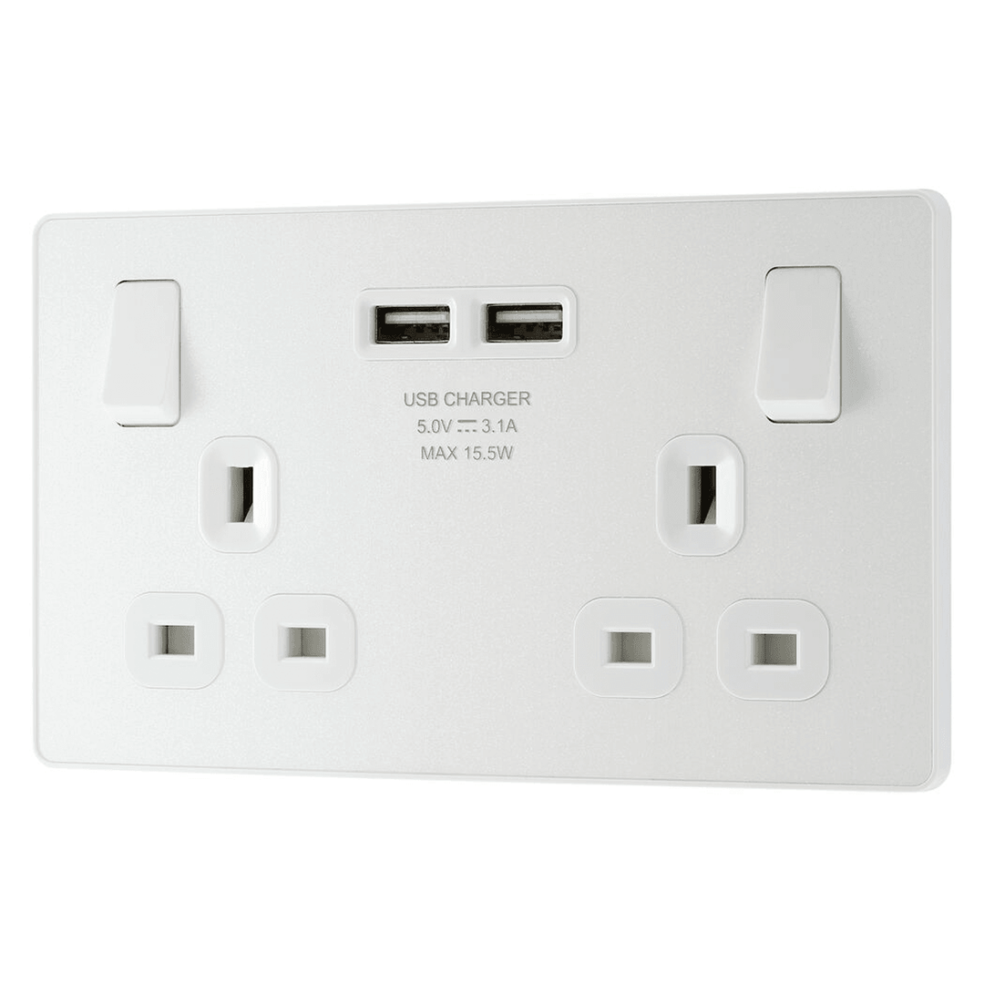 Evolve Double Switched 13a USB Socket 2xUSB-A(3.1A) - Prisma Lighting