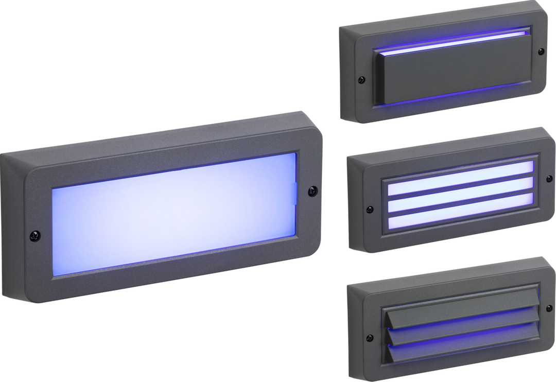 Knightsbridge 230V Blue LED Brick Light - Surface Mount, IP65, Grey Finish - Prisma Lighting