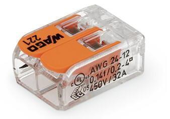 Wago 2 Way Splicing Connector Compact 221-412 (Pack of 100) - Prisma Lighting