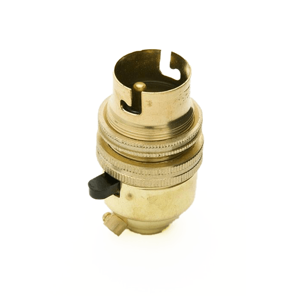 Brass BC 10mm Threaded Entry Switched Lamp Holder with Lamp Shade Ring - Prisma Lighting