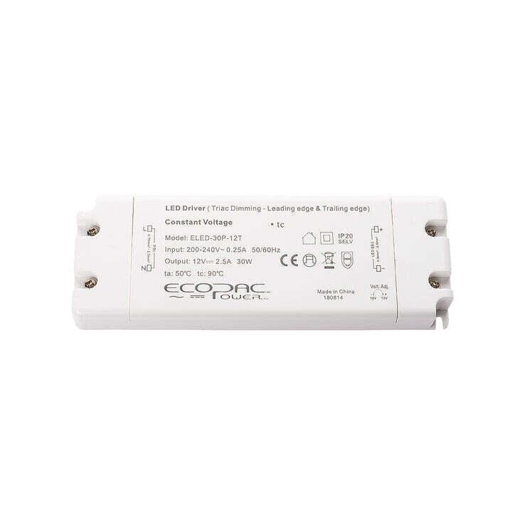 Ecopac LED Driver 30W 24V (TRIAC, Dimmable Leading and Trailing Edge) - Prisma Lighting