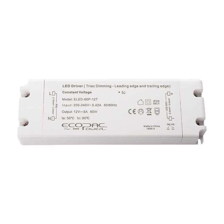 Ecopac LED Driver 60W 24V (TRIAC, Dimmable Leading and Trailing Edge) - Prisma Lighting