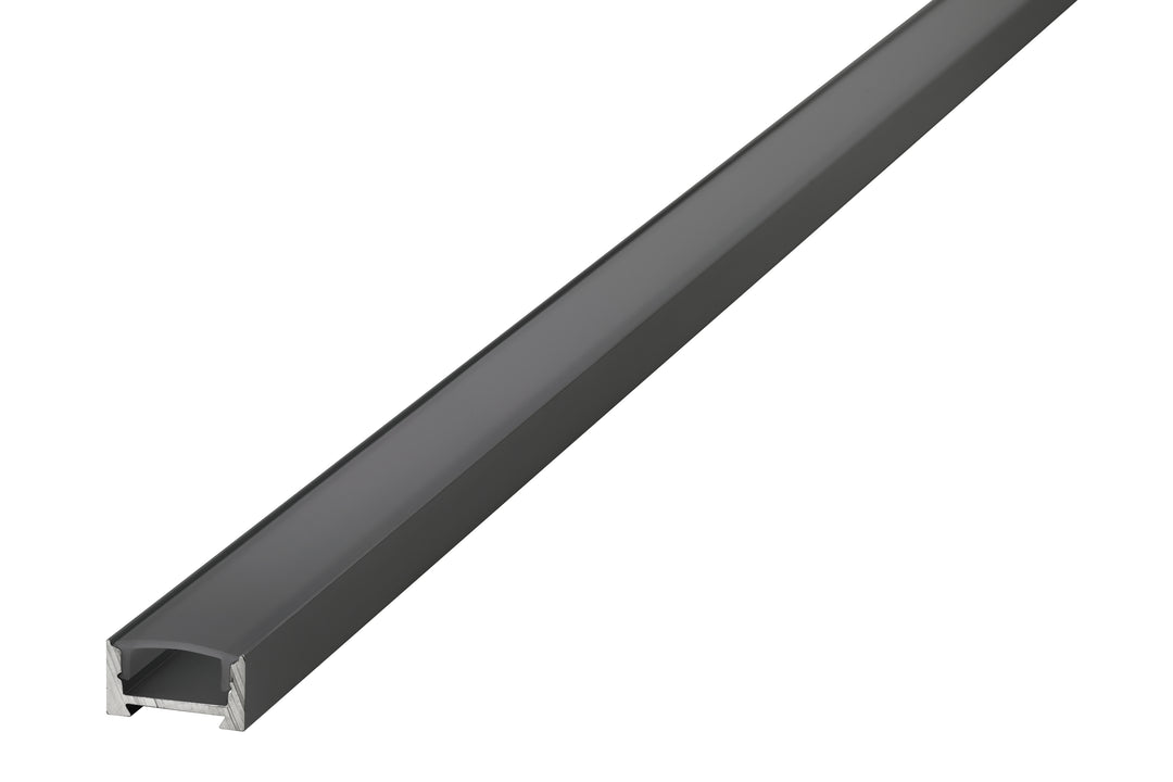 Profile Aluminium Surface Mount Black Anodised 1M Frosted Diffuser 16.2 X 8.57Mm Include 2 Endcaps And 2 Mounting Brackets - Prisma Lighting