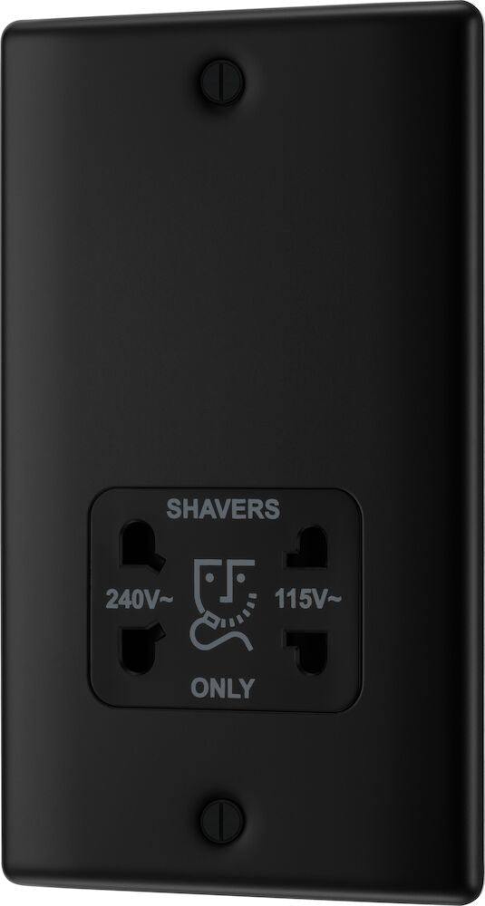 Matt Black Dual Voltage Shaver Socket - Nexus Metal