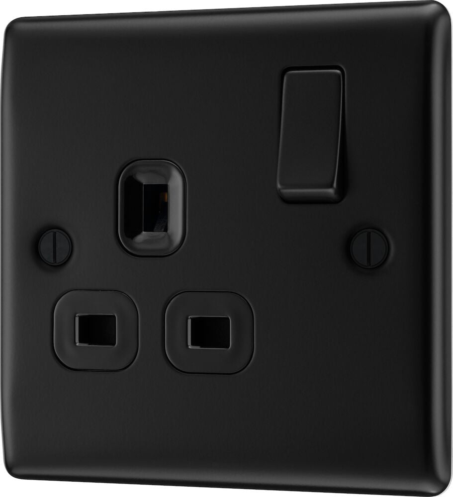 Nexus Metal Matt Black Single Switched 13A Power Socket - Prisma Lighting