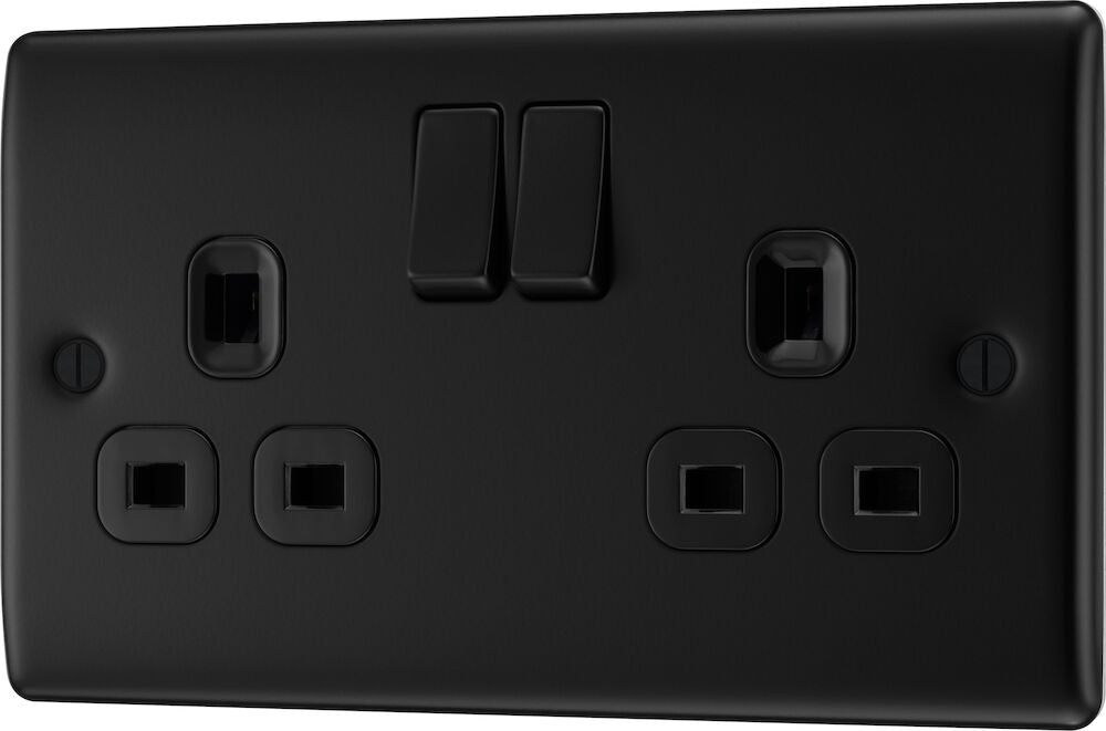 Nexus Metal Matt Black Double Switched 13A Power Socket - Prisma Lighting