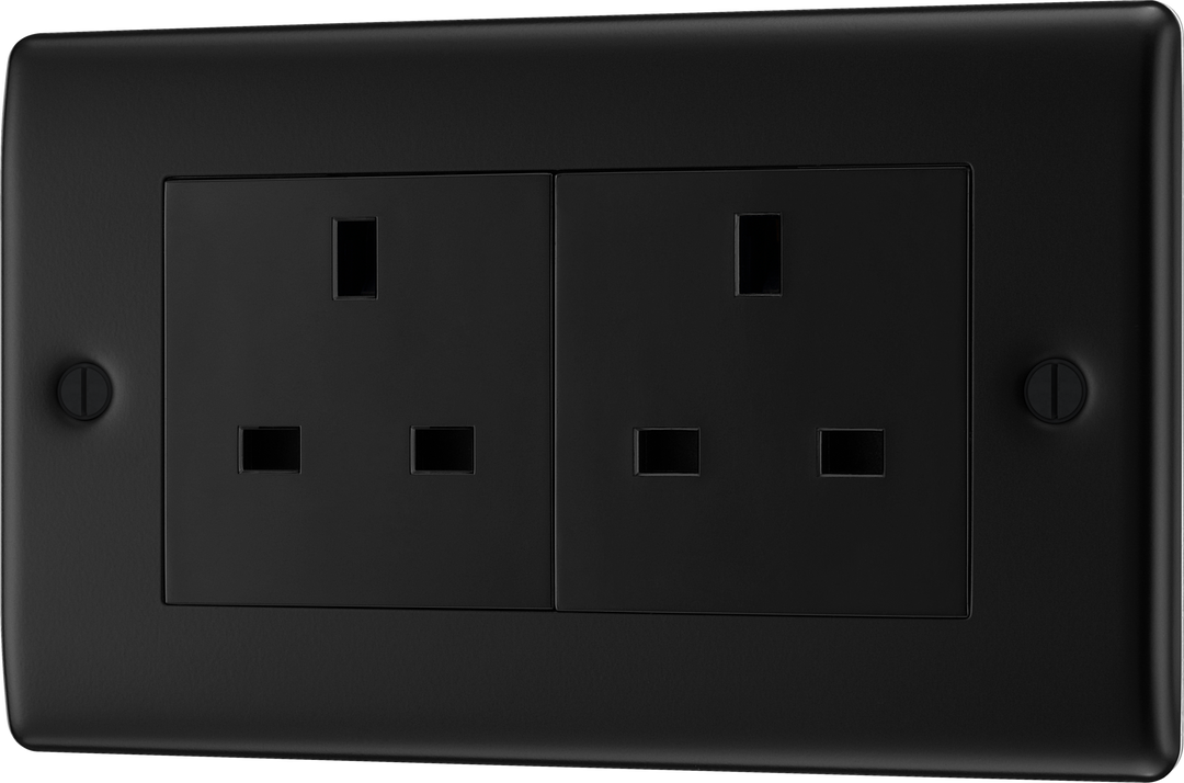 Nexus Metal Double Unswitched 13A Power Socket (Black Insert) - Prisma Lighting